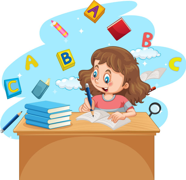 一个女孩用白色的书做作业图片下载