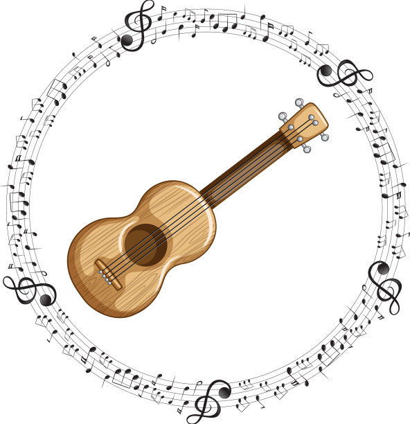白色背景上有音符的四弦琴图片下载