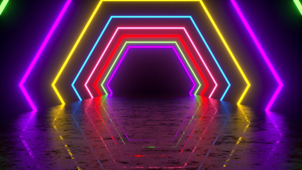 紫外氖激光发光多色光隧道抽象三维背景图片下载