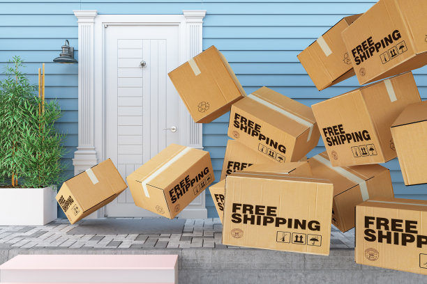 免费航运纸板箱漂浮在门口的空气图片下载