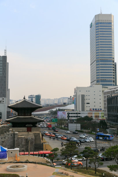 韩国首尔的现代街和寺庙图片下载