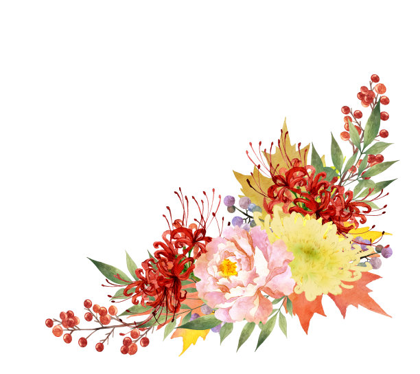 水彩日本花束插图图片下载