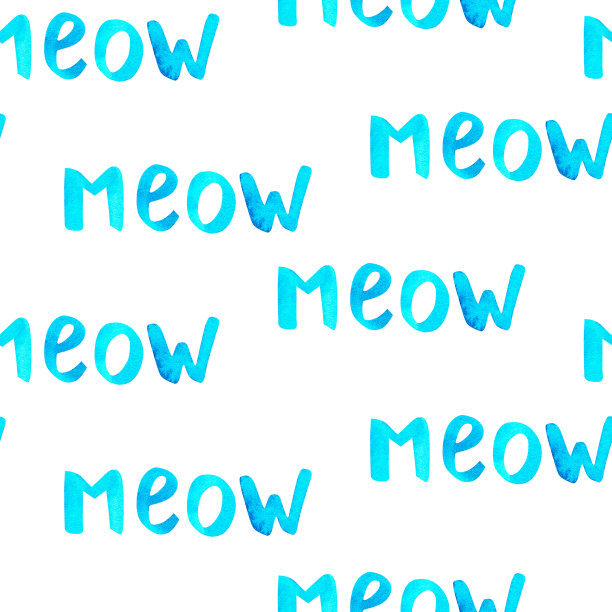 无缝喵模式。水彩插图。孤立在白色背景上。图片下载