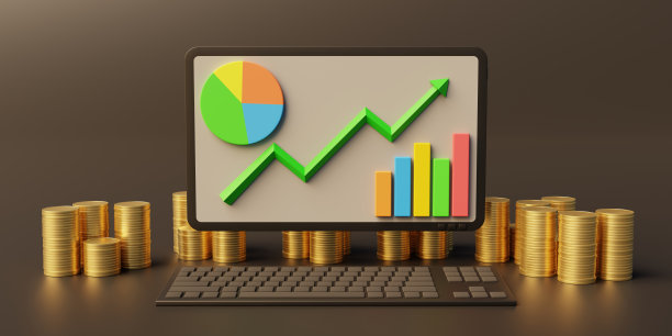 电脑屏幕上堆积着资金和业务增长图表图片下载