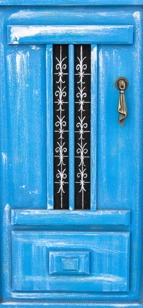 圣托里尼岛典型的蓝色门图片下载