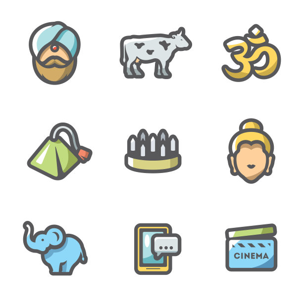 一套印度图标印度教神圣的动物图片下载