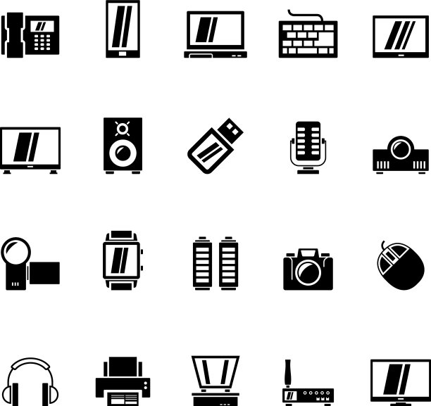 电子设备和科技图标的剪影图片下载
