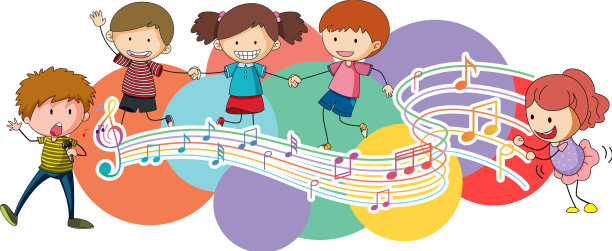 快乐的孩子们在白色的乐谱上跳舞图片下载