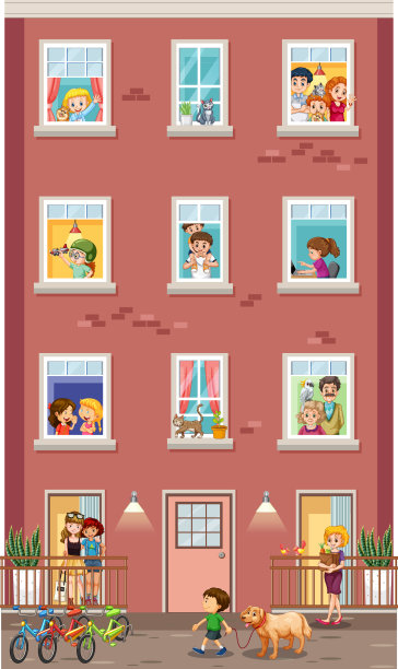 公寓窗户与邻居卡通人物图片下载