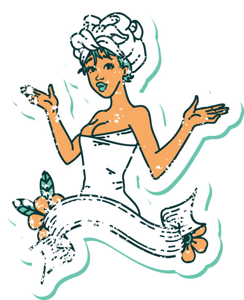 心疼贴纸纹身风格的图标在毛巾与横幅海报女孩图片下载