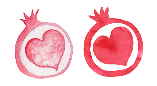 水彩插图的风格石榴水果与艺术笔触丰富的红色。象征爱情、生命、活力、婚姻。图片下载