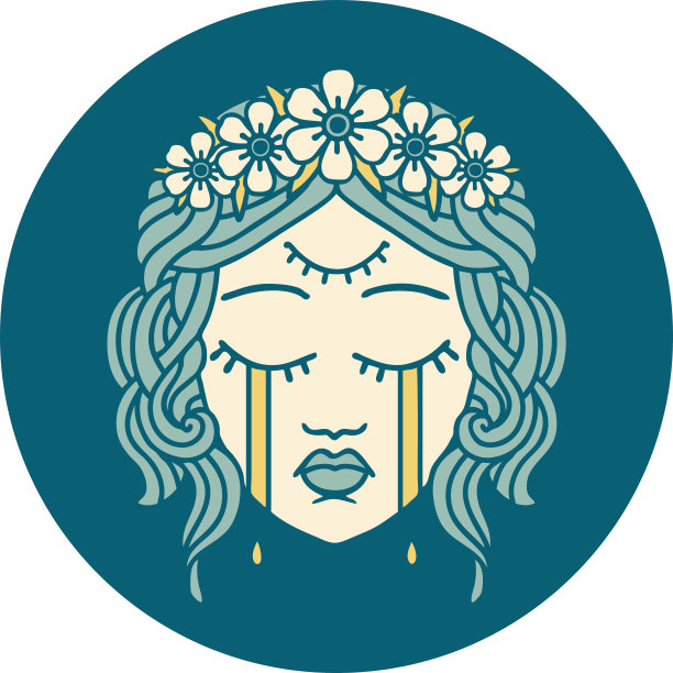 纹身风格的图标女性脸哭与第三只眼睛图片下载