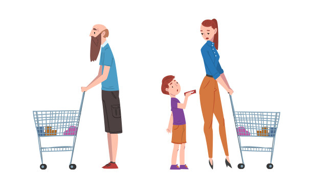 人们推着购物车在超市购物图片下载