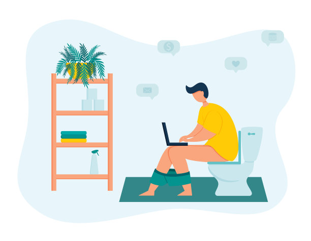 一名男性自由职业者在厕所里用笔记本电脑工作图片下载