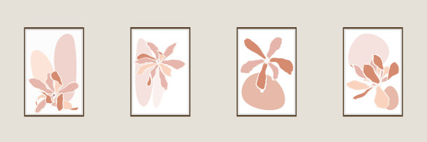 植物墙艺术设置木兰花卉线艺术图片下载