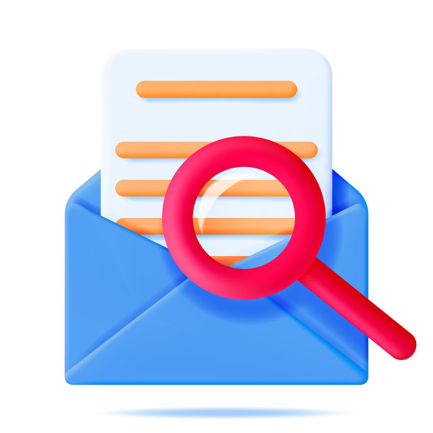 3D邮件信封与放大镜隔离图片下载