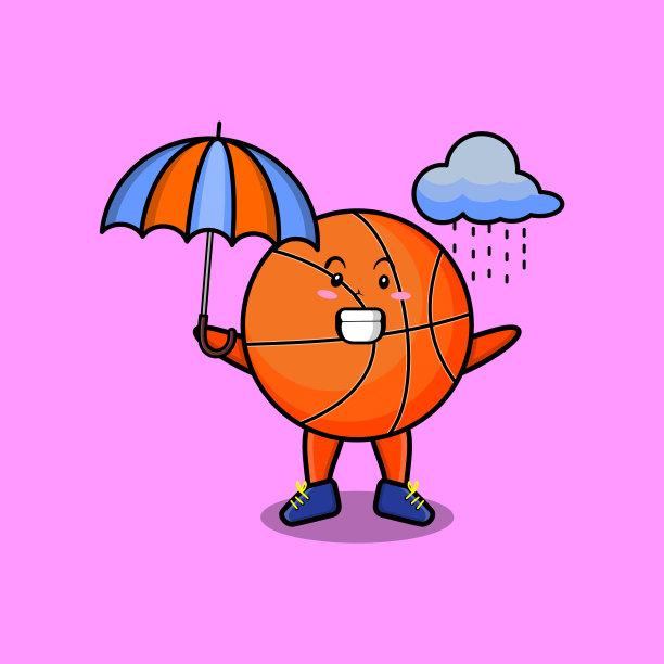 可爱的卡通篮球在雨中使用雨伞图片下载