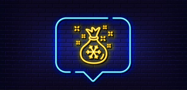 圣诞老人布袋线图标。圣诞节或新年的标志。霓虹灯语音泡泡。向量图片下载