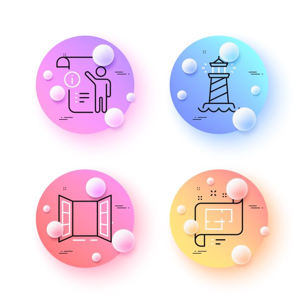 建筑平面图，灯塔和手册文档最小的线条图标。对于web应用程序，打印。向量图片下载