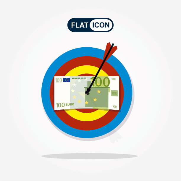 以金钱为中心。箭头在目标货币金融增长彩色图标平面矢量插图图片下载