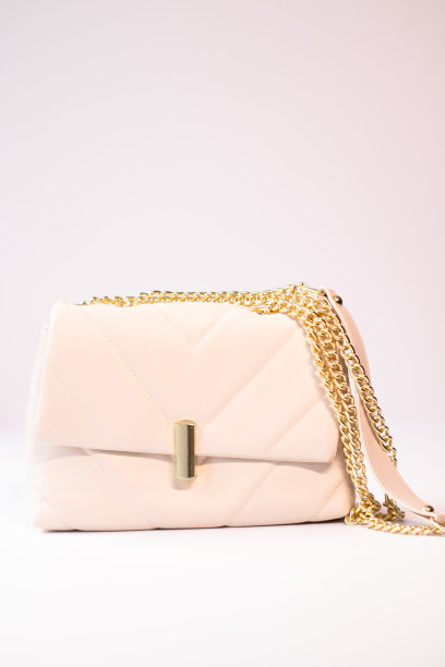 钱包的时尚照片。米色女人手提包孤立在白色背景。产品构成摄影图片下载