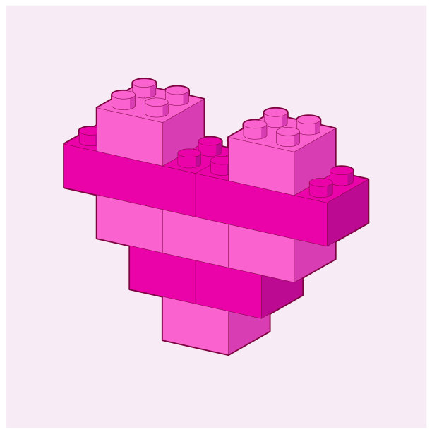 用砖块砌成的壁炉。红色和粉红色的玩具积木，孩子们的砖块。向量等距插图图片下载