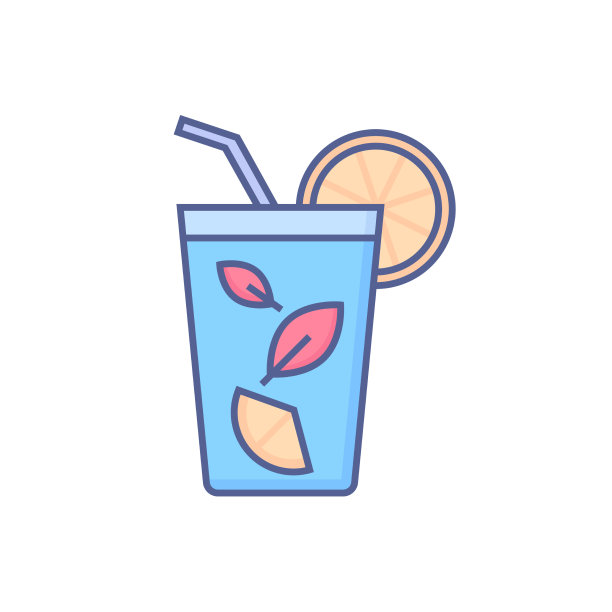 一杯柠檬水-现代彩色线条设计图片下载