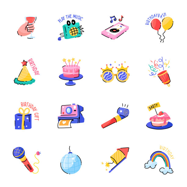 生日庆祝涂鸦贴纸系列图片下载