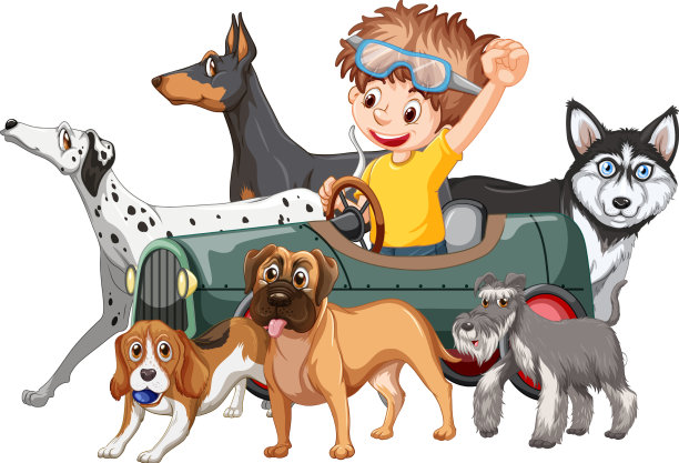 一个男孩和他的狗在卡通风格图片下载