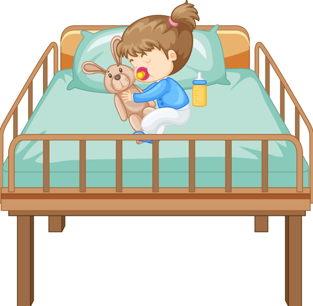 睡在床上的女孩和兔子娃娃图片下载