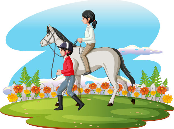 一个女孩和马夫骑马的场景图片下载