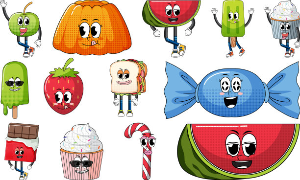 一套面部表情与复古风格的食物图片下载