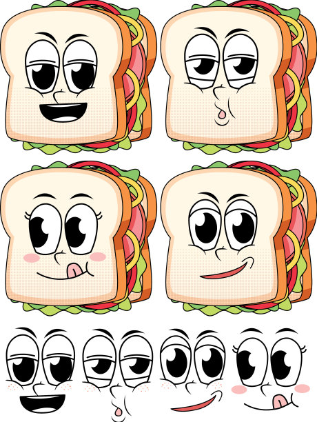 一套面部表情复古风格卡通图片下载