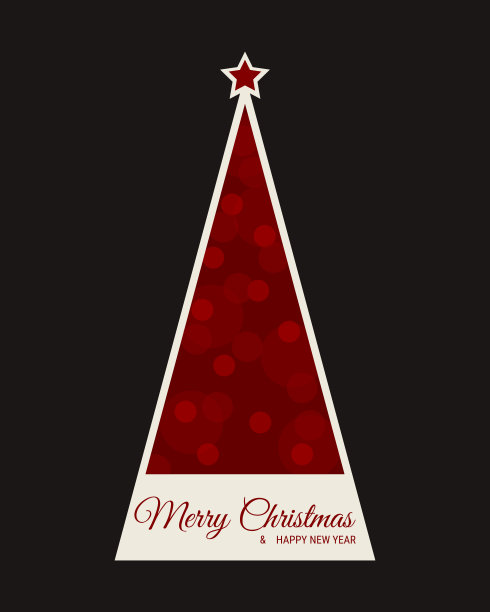 红色圣诞树，贴纸，在平面风格，矢量图片下载