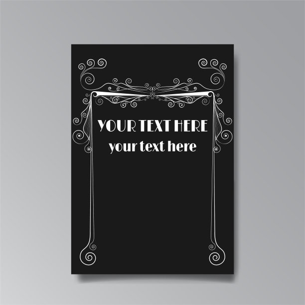 艺术新模板金黑白，A4页，卡片，邀请，花卉线和漩涡装饰图片下载
