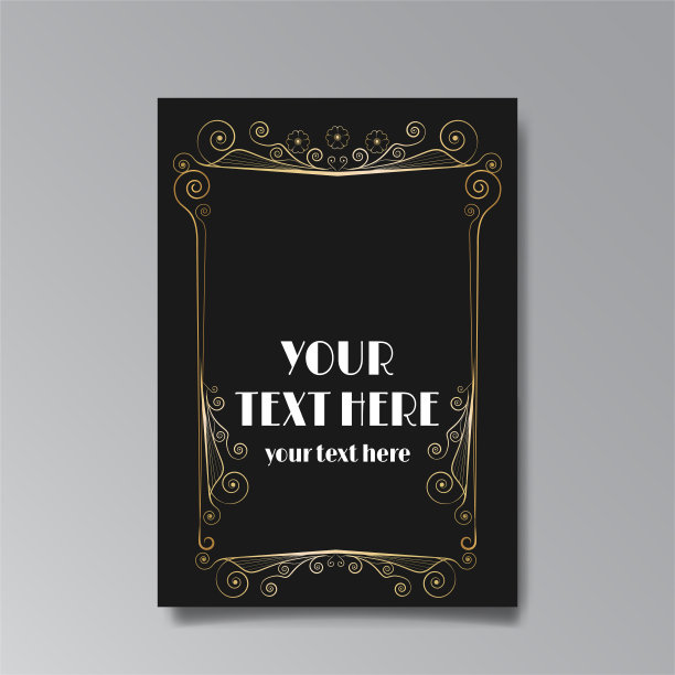 艺术新模板金黑白，A4页，卡片，邀请，花卉线和漩涡装饰图片下载