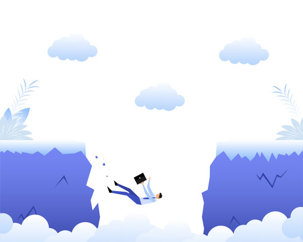 卡通图标与人的鸿沟。人跌倒。团队的概念。图片下载