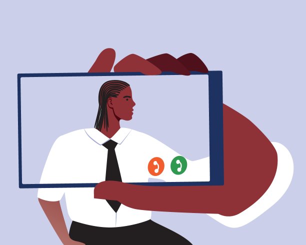 非洲办公室工作人员使用现代技术连接，平面矢量股票插图的概念会议和网络通过智能手机图片下载