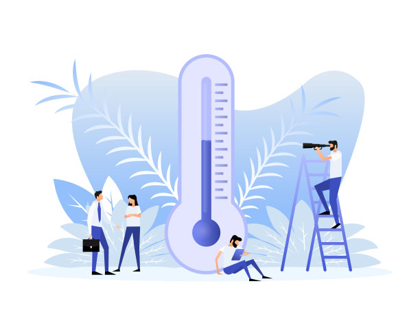 温度的人。温度计图标与扁平的人。矢量图图片下载