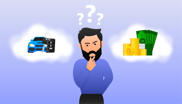 钱车鳞片在平坦的风格在黄金背景。平人。平面向量插图图片下载