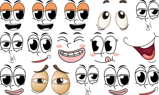 一组白色背景的面部表情图片下载