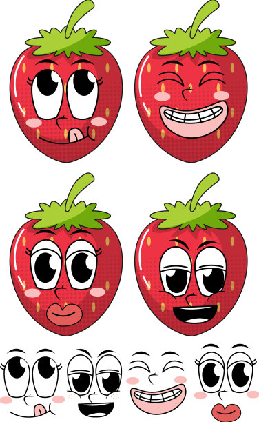 一套面部表情复古风格卡通图片下载