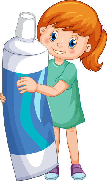 一个小女孩拿着白色的牙膏图片下载