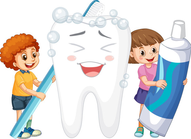 快乐的孩子们正在用牙刷刷牙图片下载