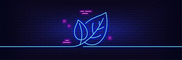 叶子行图标。自然植物叶征。霓虹灯发光效果。向量图片下载