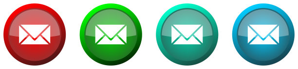 电子邮件，信封圆形光滑的网络图标设置，彩色按钮孤立在白色背景图片下载