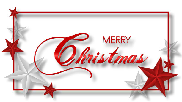 圣诞节的纸工艺设计，红色和白色的星星在白色的框架，白色的背景与圣诞快乐的文字在中间图片下载