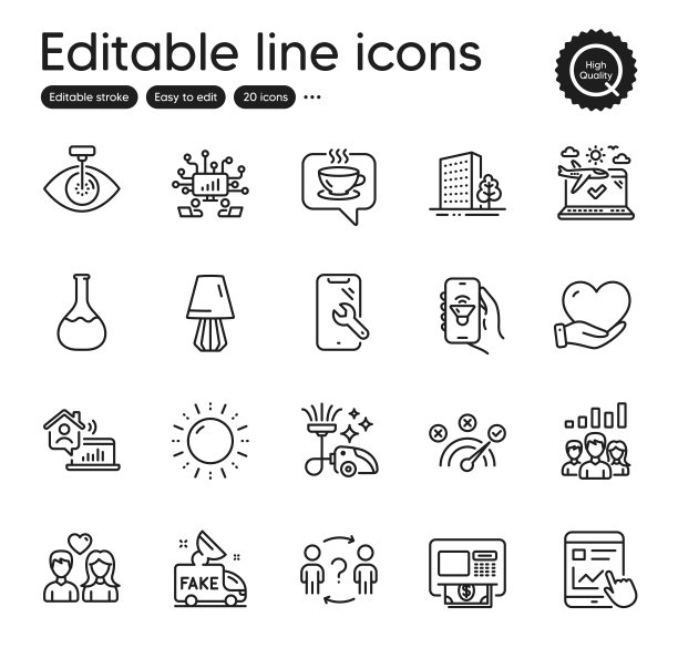 一套业务大纲图标。包含智能手机维修，假新闻和工作家庭元素的图标。向量图片下载