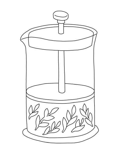 法式压茶和茶叶的轮廓图片下载