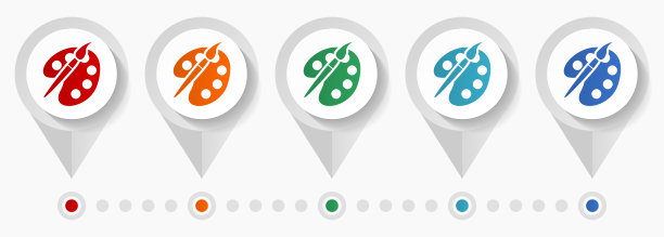 油漆刷，调色板，艺术概念矢量图标，易于编辑的信息图表模板，一套丰富多彩的平面设计指针的网页设计和移动应用程序图片下载